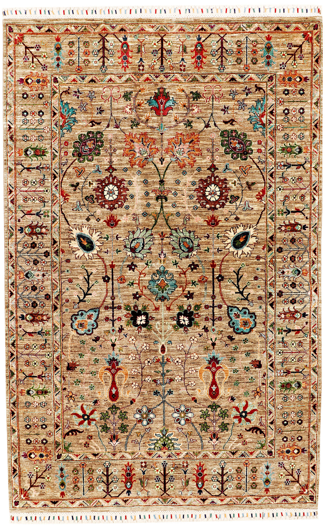 Tan Afghan Kazak Rug 5' 9 x 8' 1 Hand-Knotted