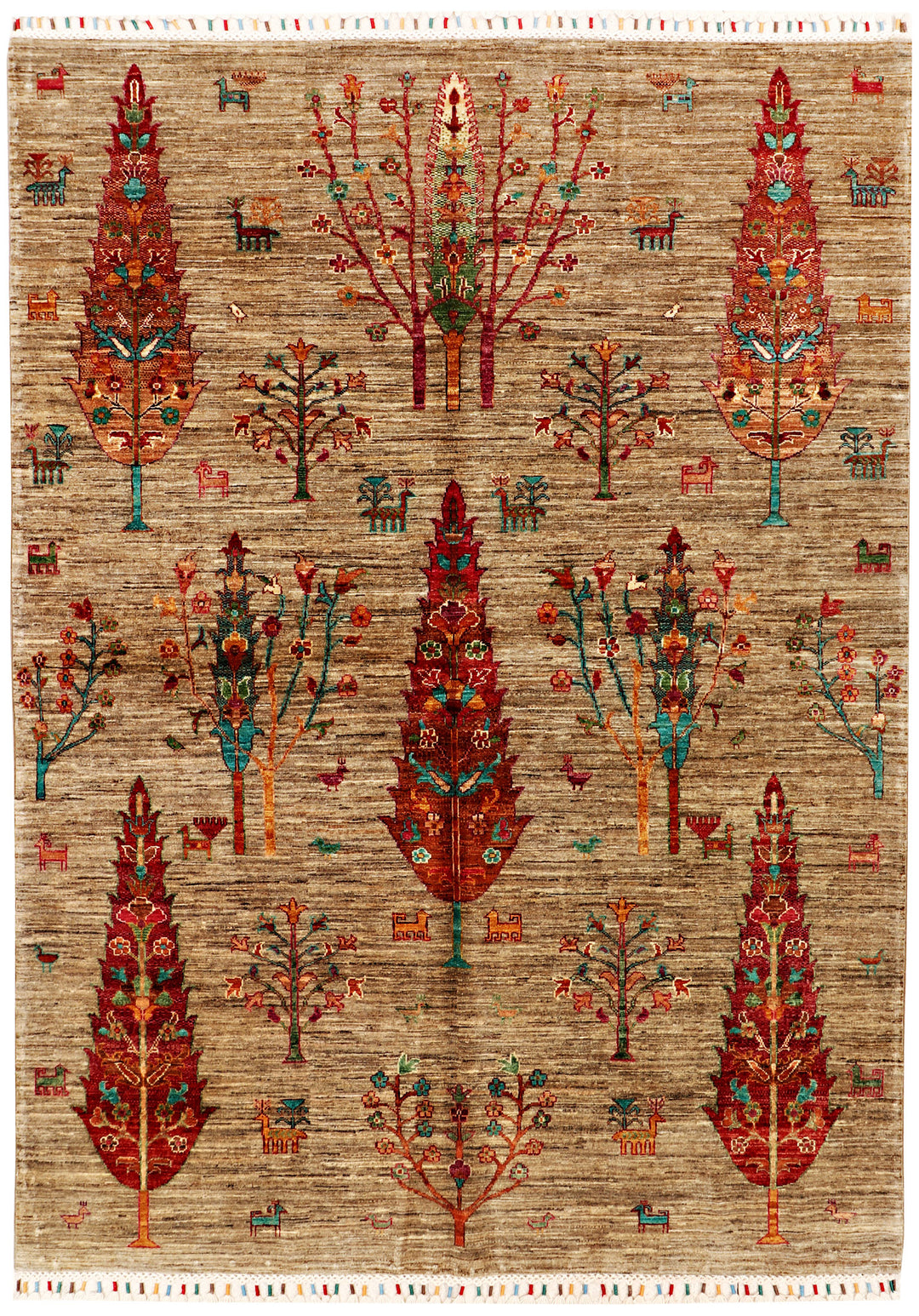 Tan Afghan Kazak Rug 5'7" x 7'10" Hand-Knotted