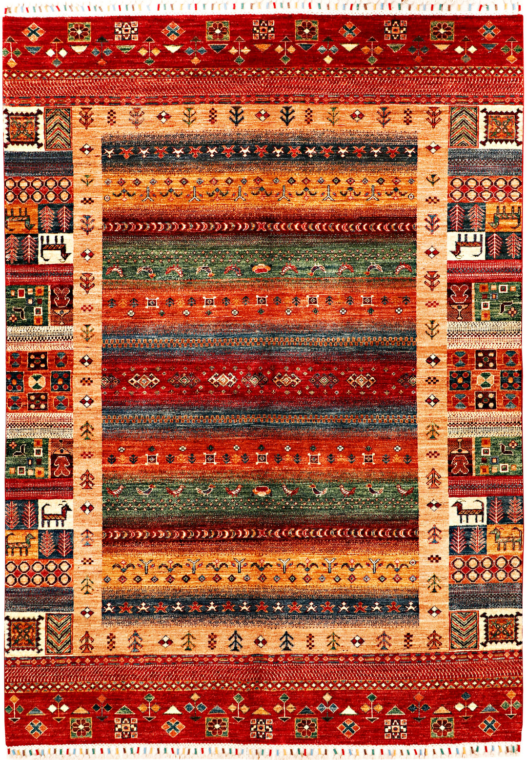 Afghan Kazak Rug 5' 9 x 8' Hand-Knotted