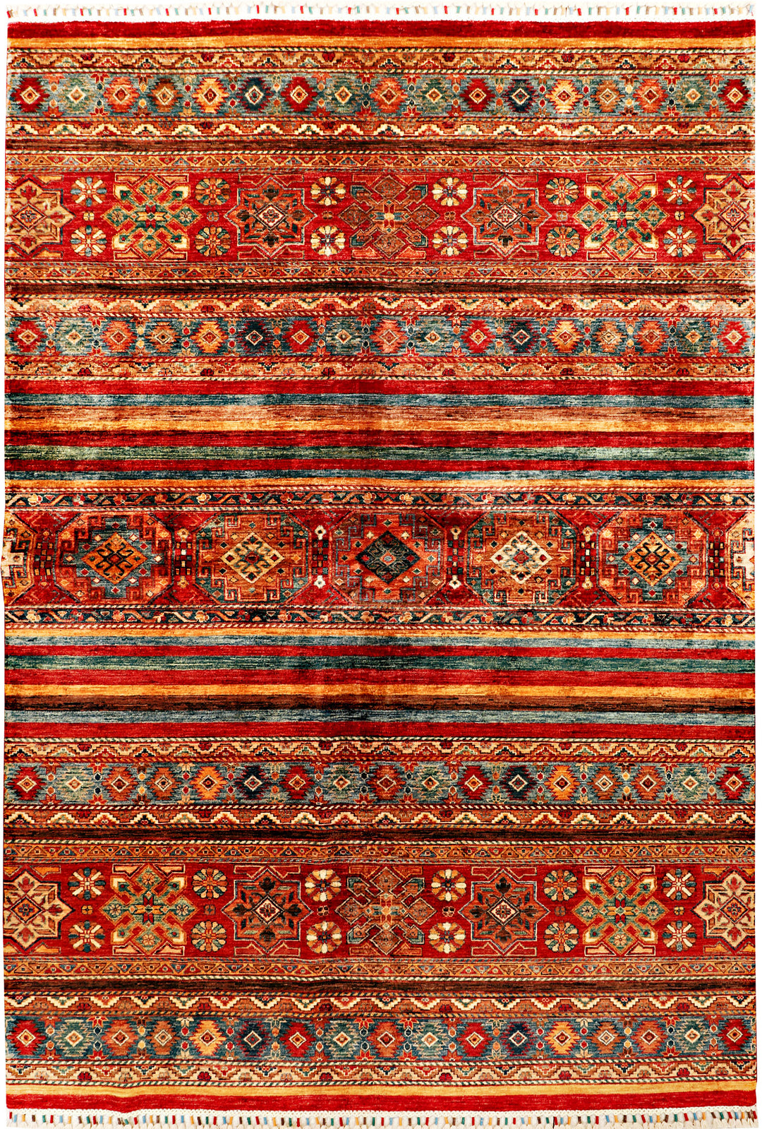 Afghan Kazak Rug 6' 11 x 10' Hand-Knotted