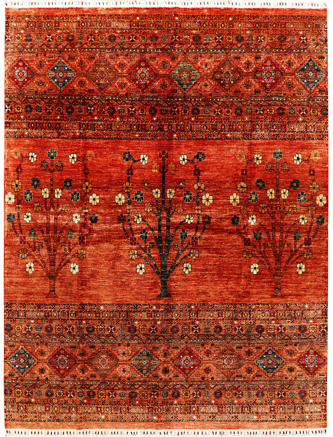 Orange Red Afghan Kazak Rug 8'2" x 10'1" Hand-Knotted