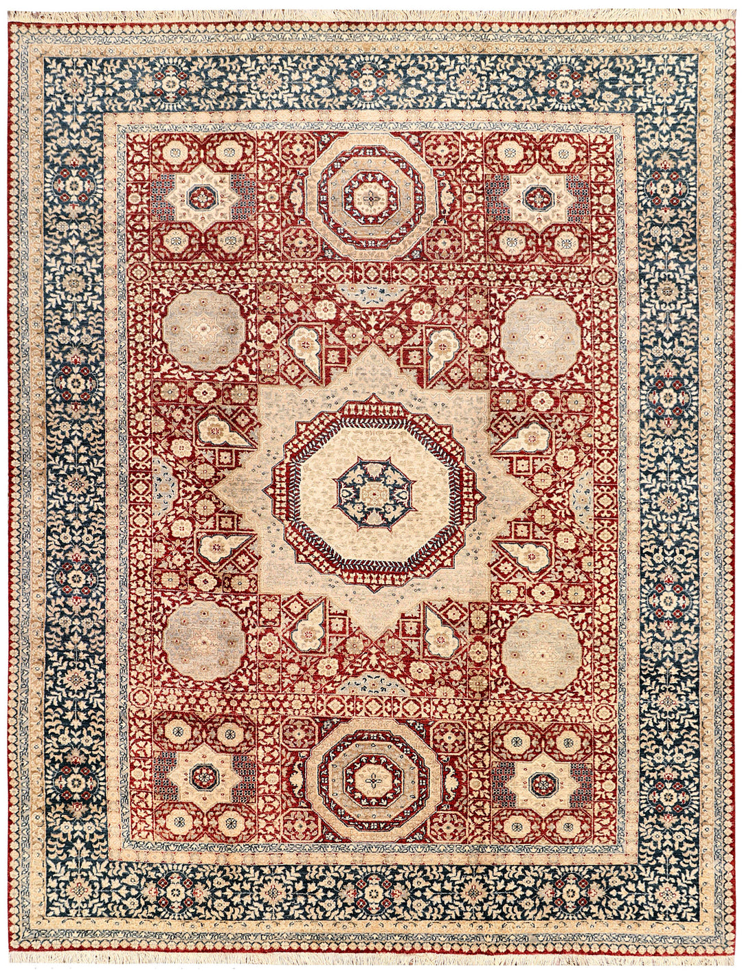 Firebrick Afghan Mamluk Rug 8' 8 x 11' 5 Hand-Knotted