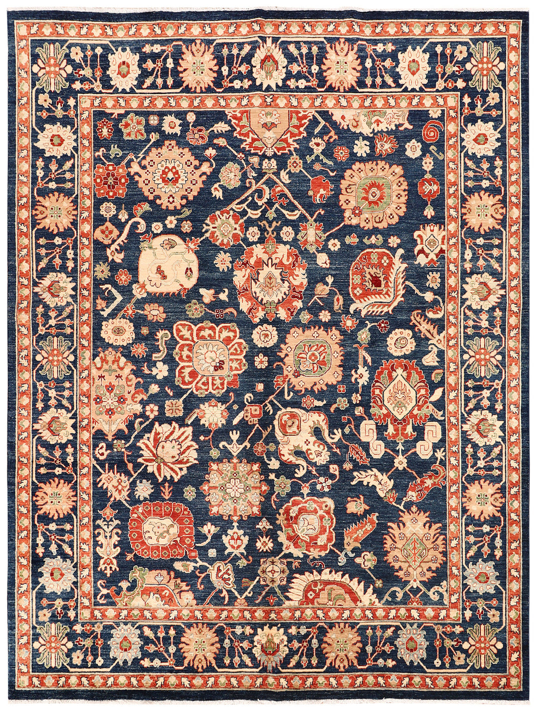 Afghan Ziegler Rug 7' 8" x 9' 9" Hand-Knotted
