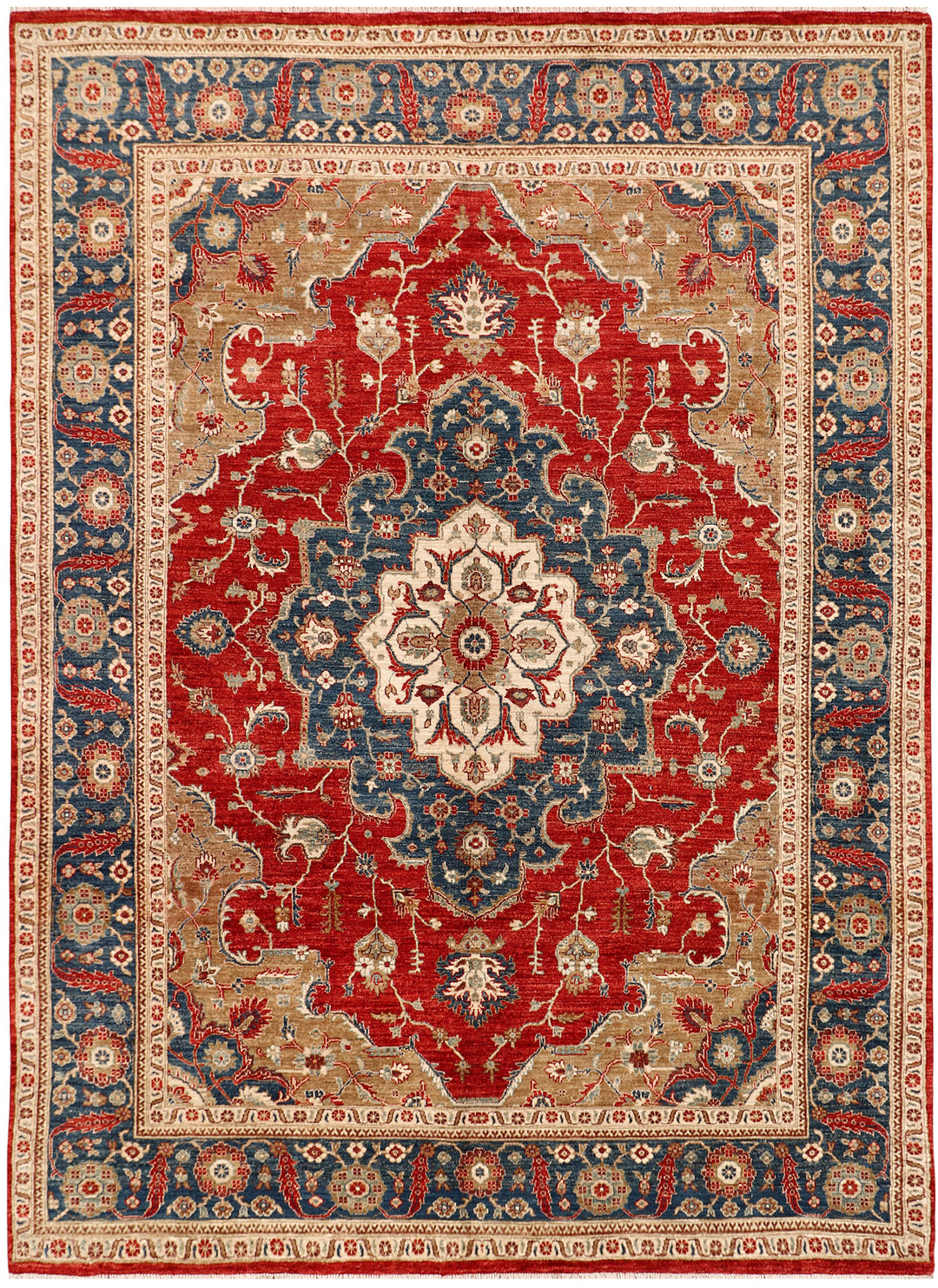 Red Afghan Ziegler Rug 7'11" x 10'9" Hand-Knotted