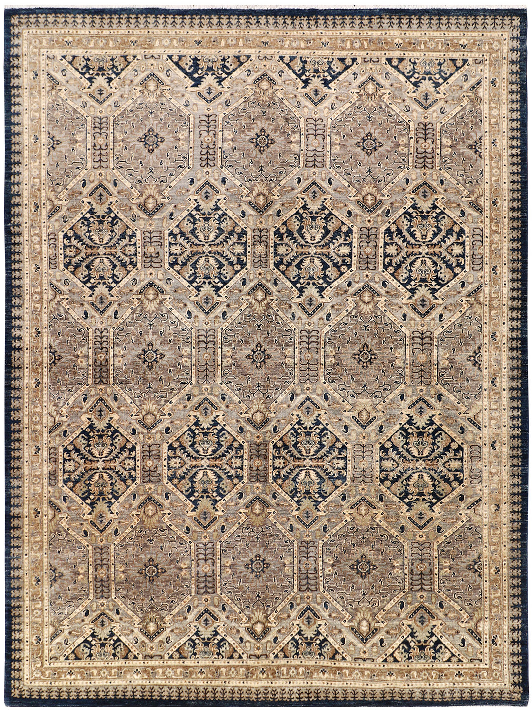 Tan Afghan Ikat Rug 8' x 10' 8" Hand-Knotted