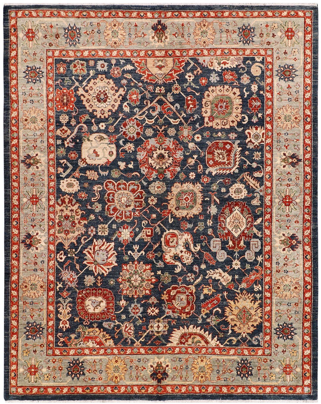 Afghan Ziegler Rug 7' 11 x 10' Hand-Knotted