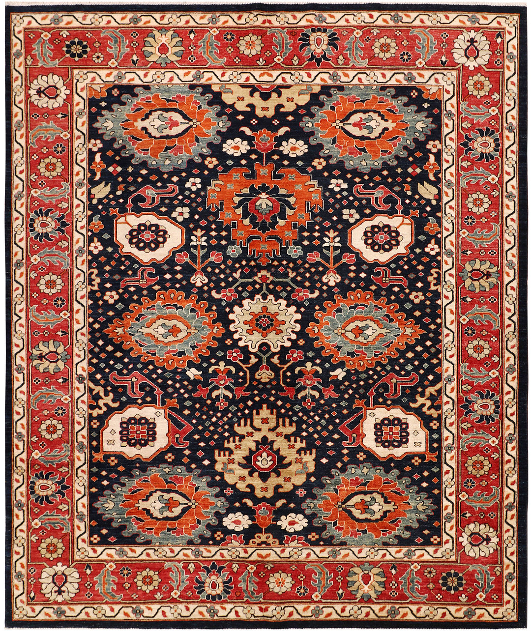 Afghan Ziegler Rug 8'1" x 9'8" Hand-Knotted