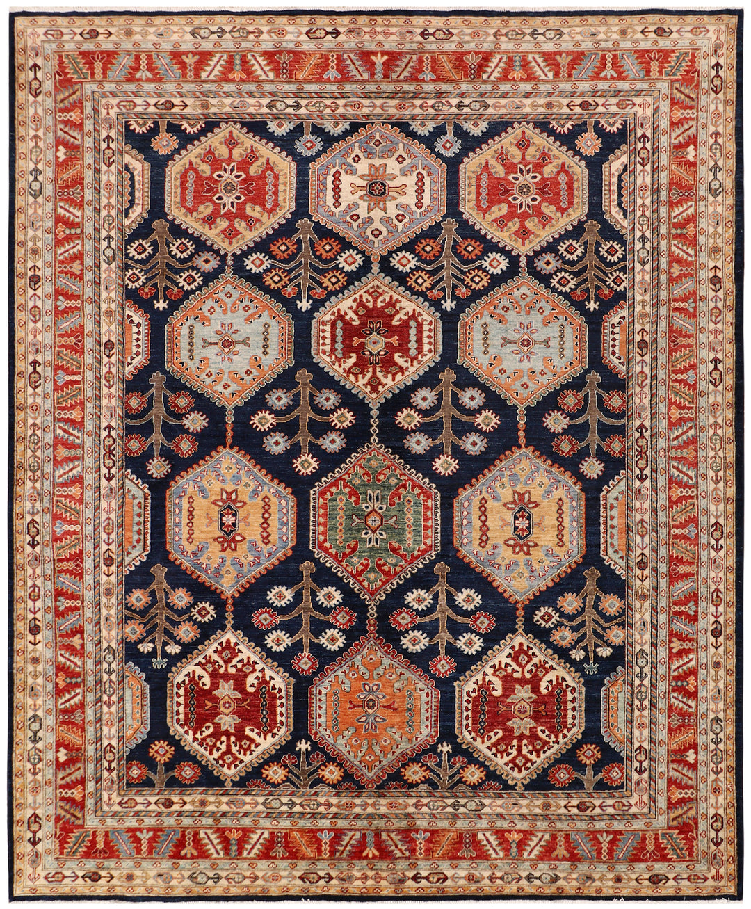Afghan Ziegler Rug 7'11" x 9'7" Hand-Knotted