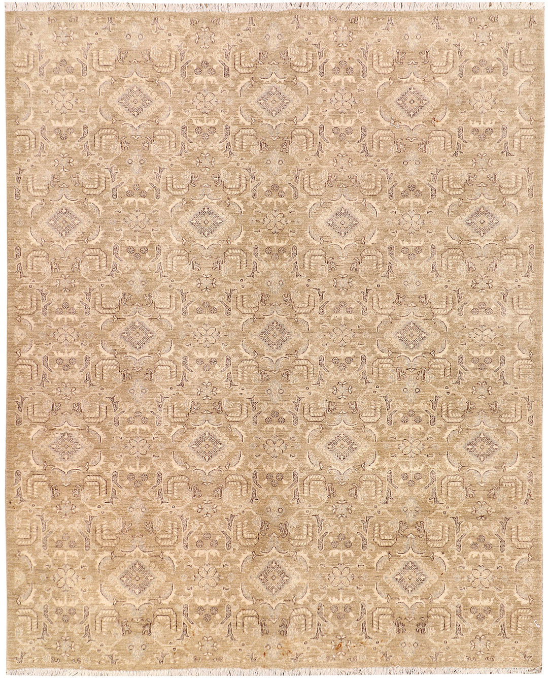 Tan Afghan Ikat Rug 8' 1 x 9' 10 Hand-Knotted