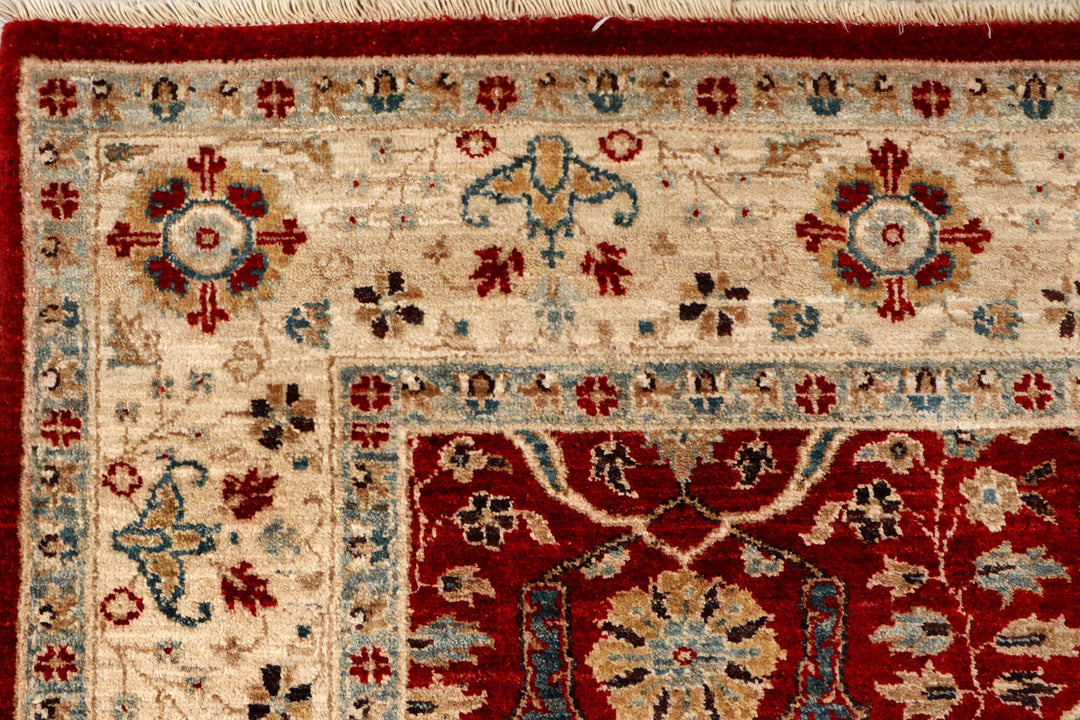 Maroon Afghan Ziegler Rug 5'7" x 8'1" Hand-Knotted