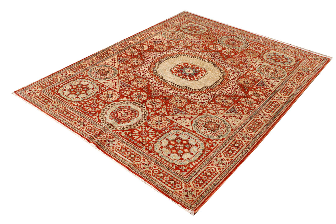 Orange Afghan Mamluk Rug 5'1" x 6'5" Hand-Knotted