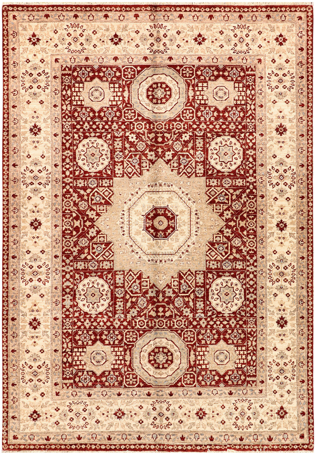 Firebrick Afghan Mamluk Rug 5' 3 x 7' 6 Hand-Knotted
