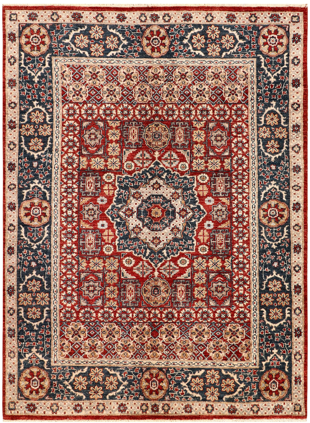 Firebrick Afghan Mamluk Rug 5' 1 x 6' 9 Hand-Knotted