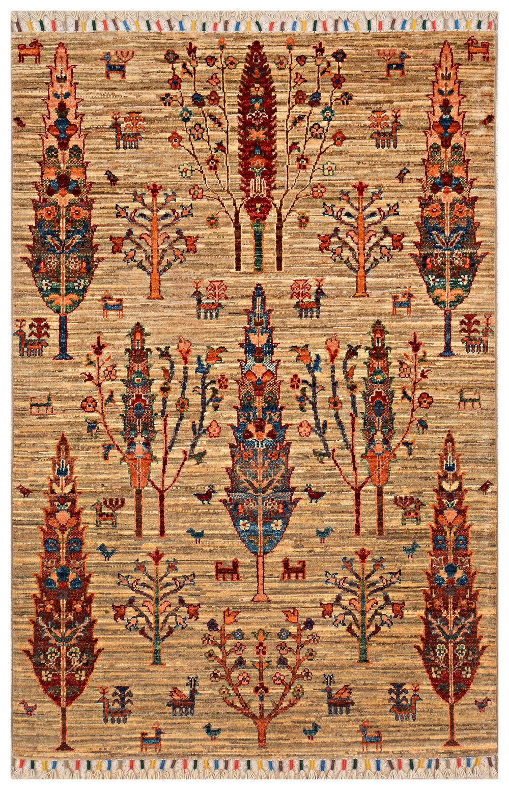 Tan Afghan Kazak Rug 3' 4 x 5' 1 Hand-Knotted