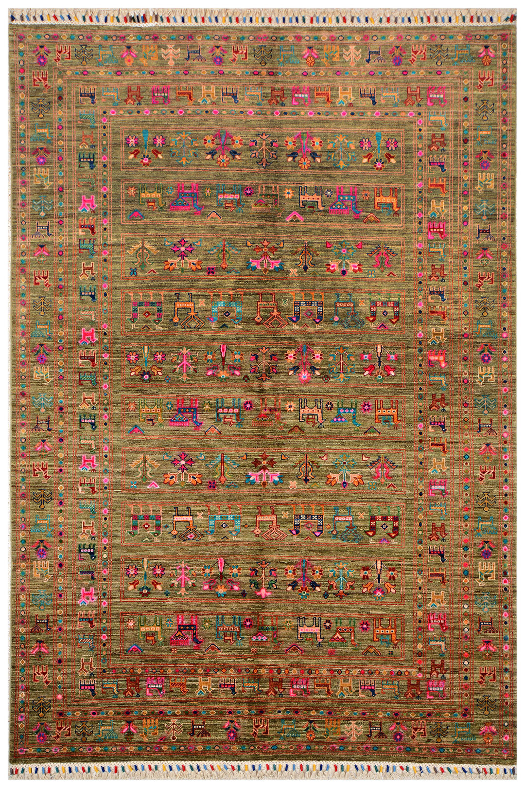 Afghan Kazak Rug 5' 7 x 8' 3 Hand-Knotted