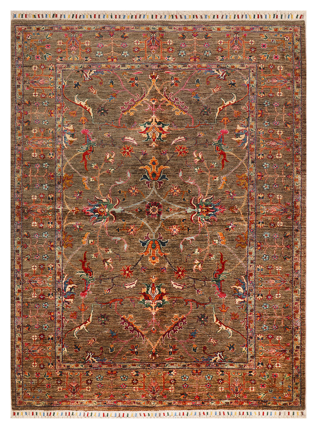 Tan Afghan Kazak Rug 5'11" x 7'9" Hand-Knotted
