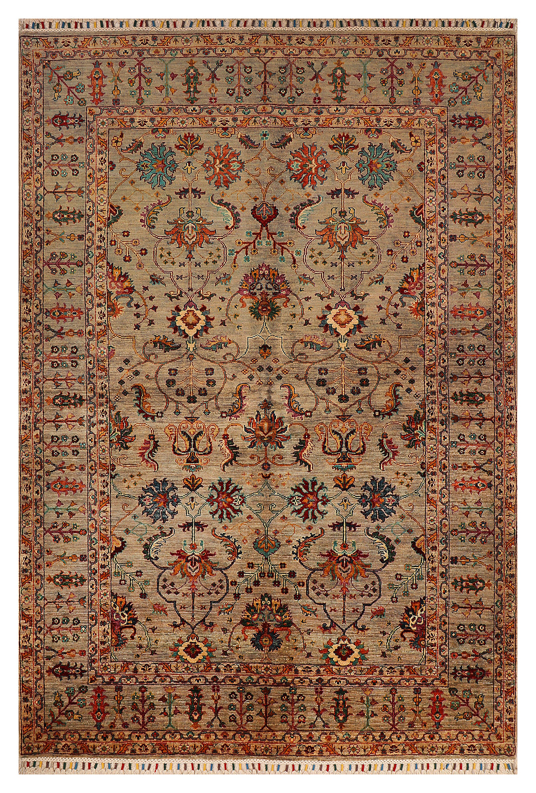 Tan Afghan Kazak Rug 5' 7 x 8' 1 Hand-Knotted
