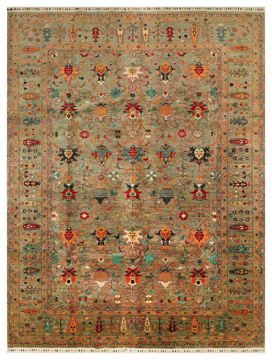 Afghan Kazak Rug 8'11" x 11'7" Hand-Knotted