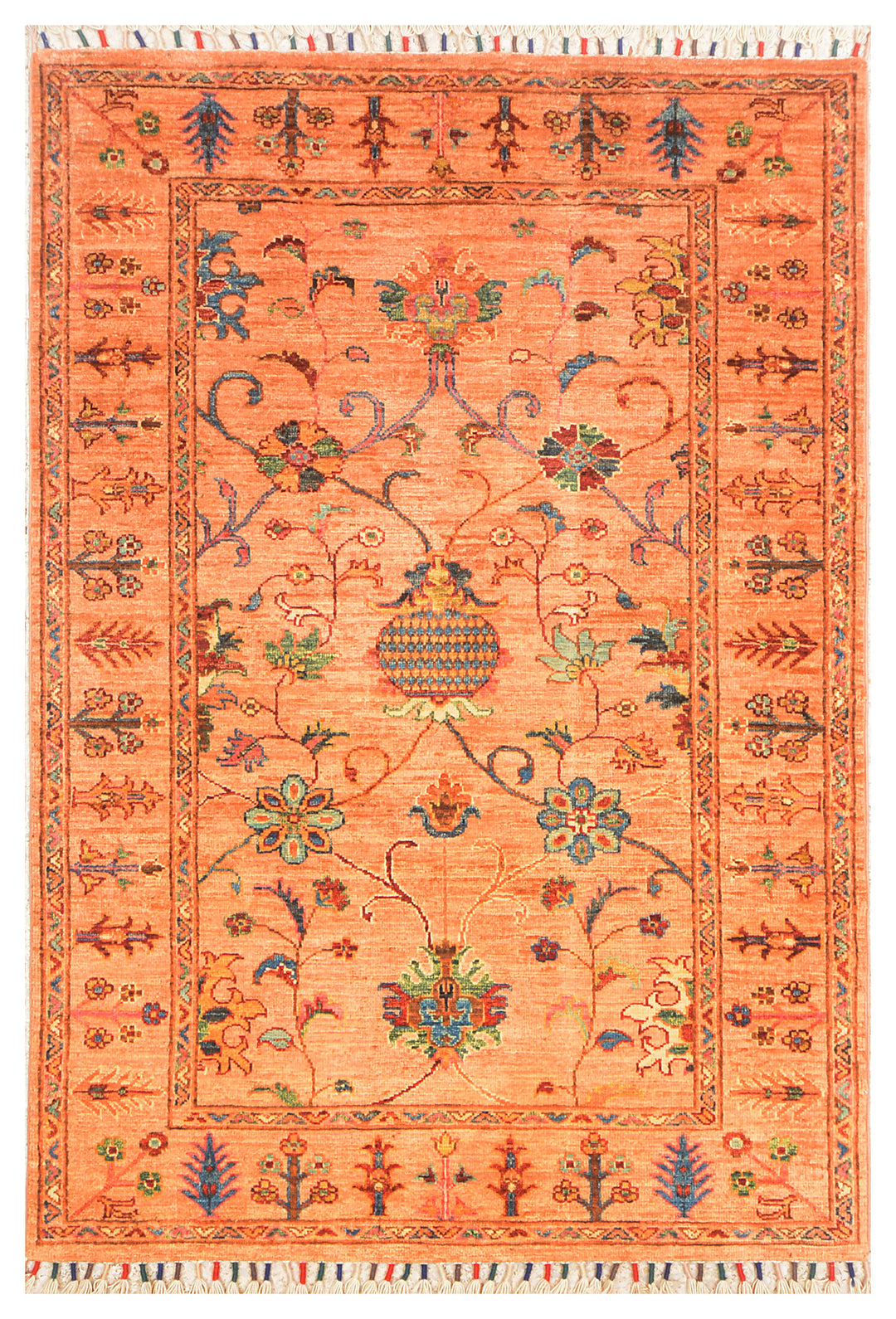 Light Salmon Kazak Rug 3' 4 x 5' 1 Hand-Knotted