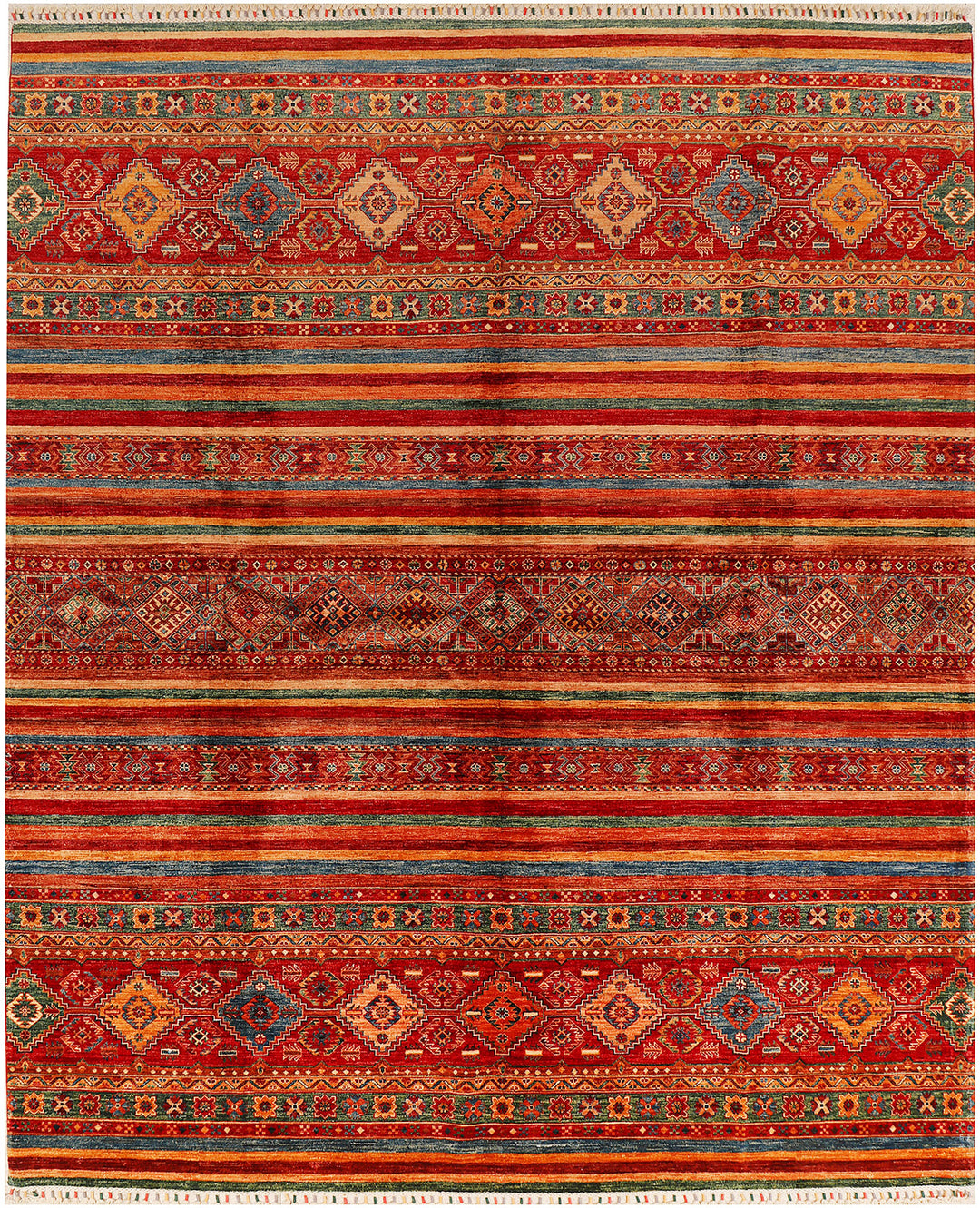 Afghan Kazak Rug 8' 4" x 10' 2" Hand-Knotted