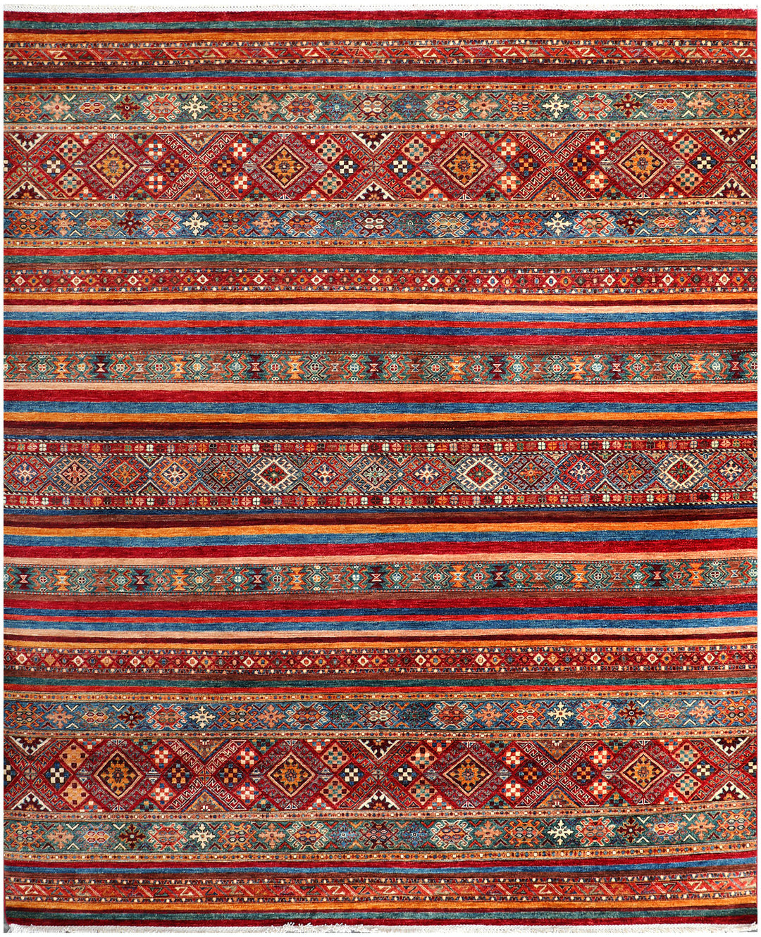 Afghan Kazak Rug 8'1" x 9'11" Hand-Knotted