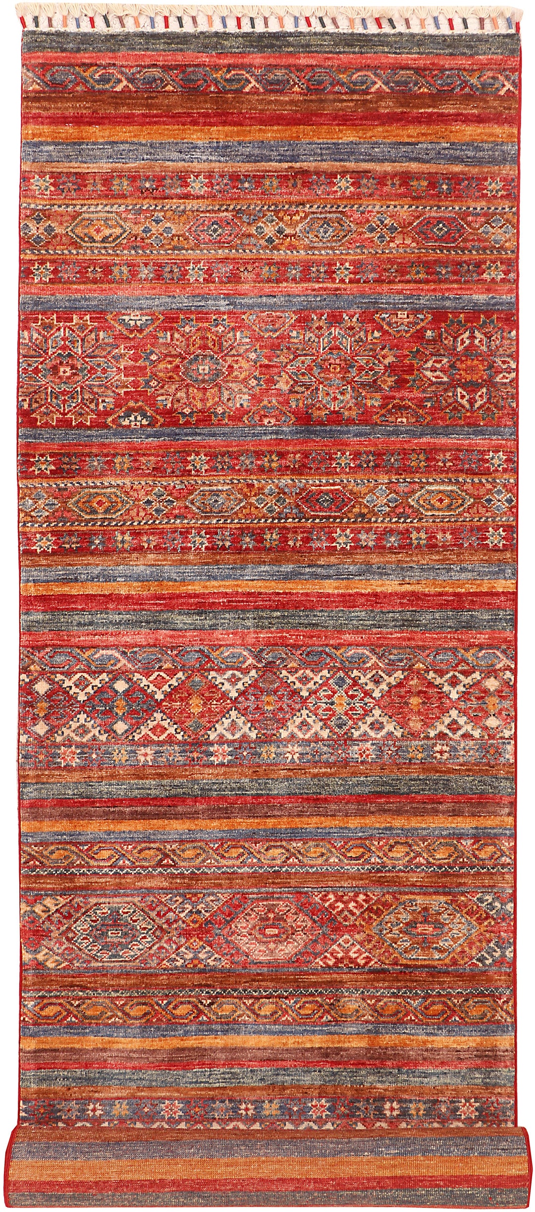 Afghan Kazak Rug 2' 9" x 9' 10" Hand-Knotted