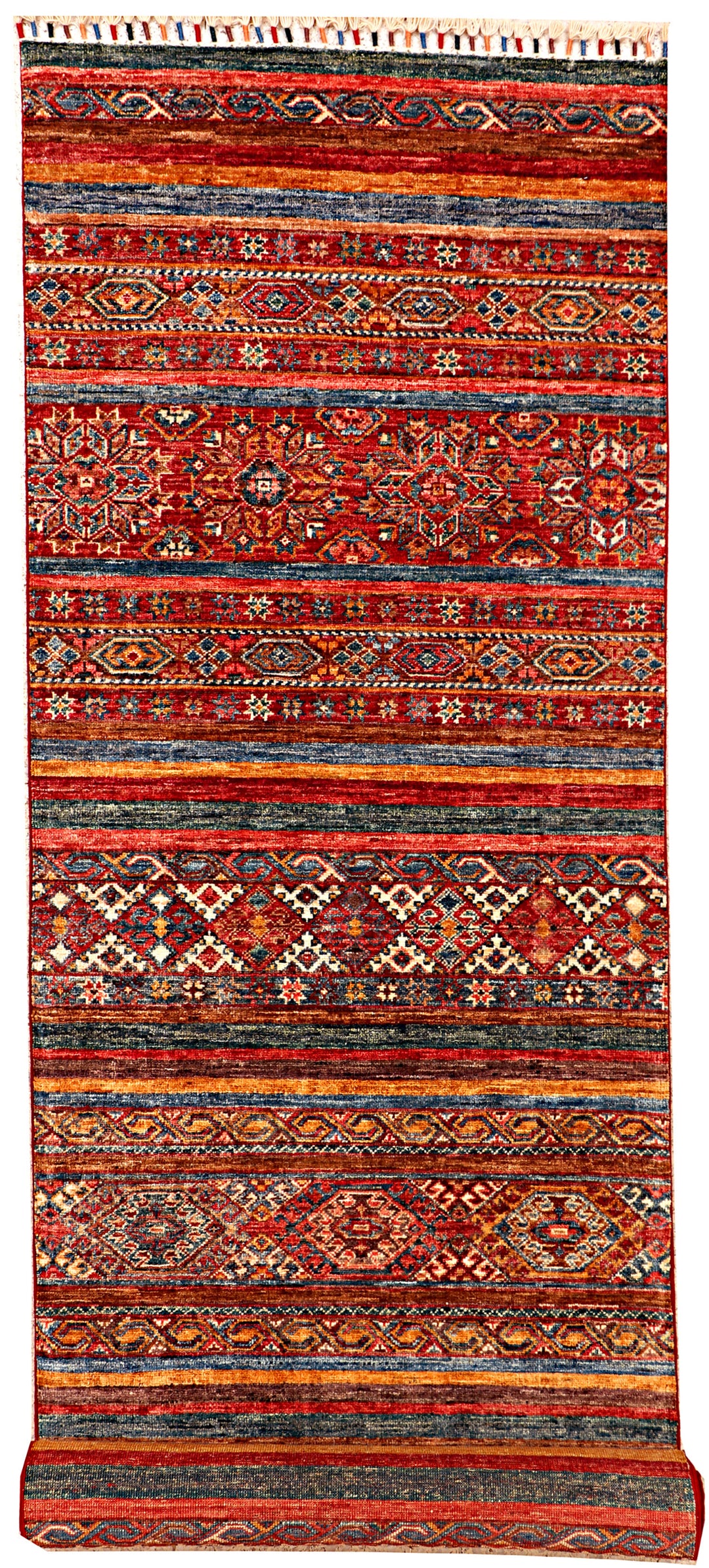 Afghan Kazak Rug 2'9" x 9'10" Hand-Knotted
