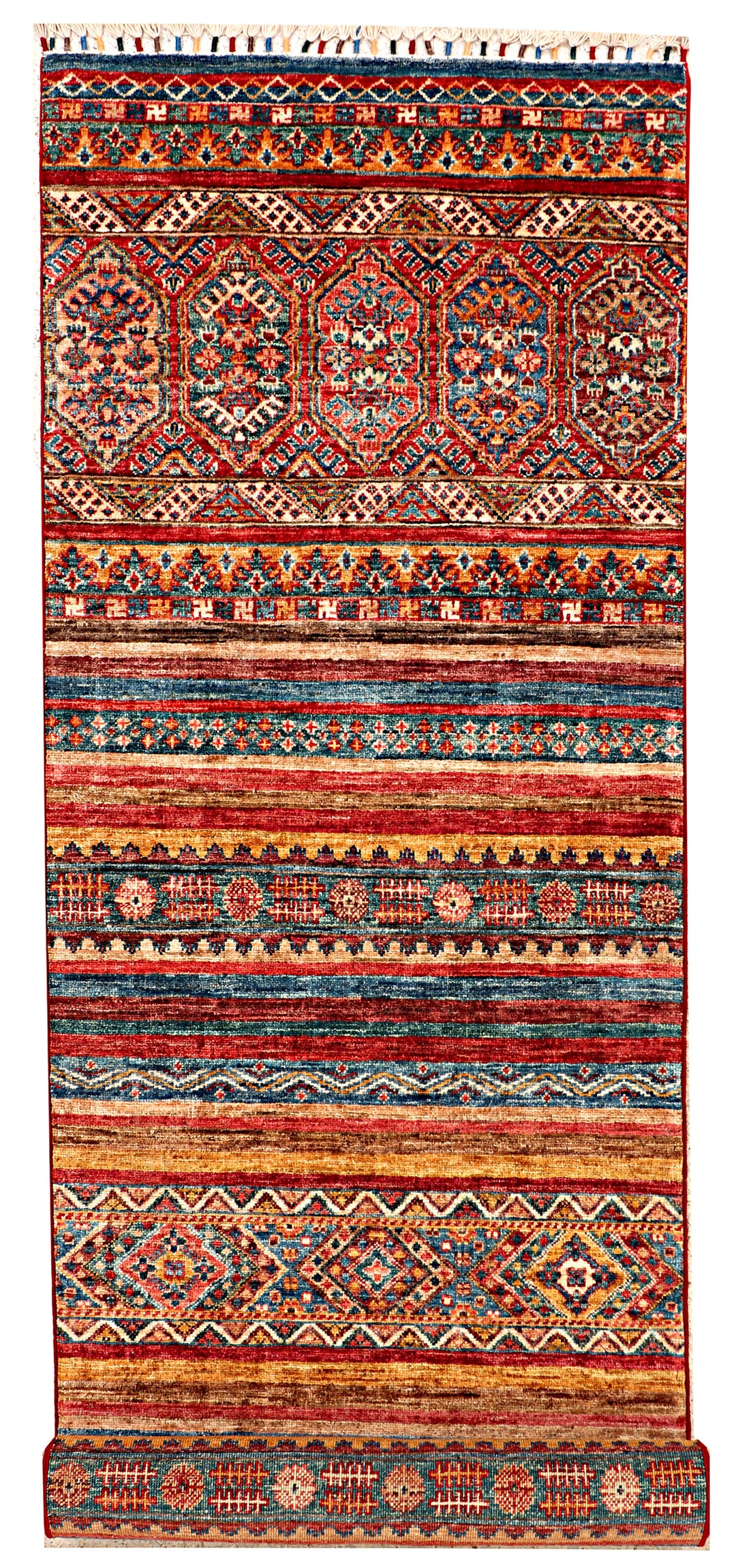 Afghan Kazak Rug 2' 8" x 9' 9" Hand-Knotted