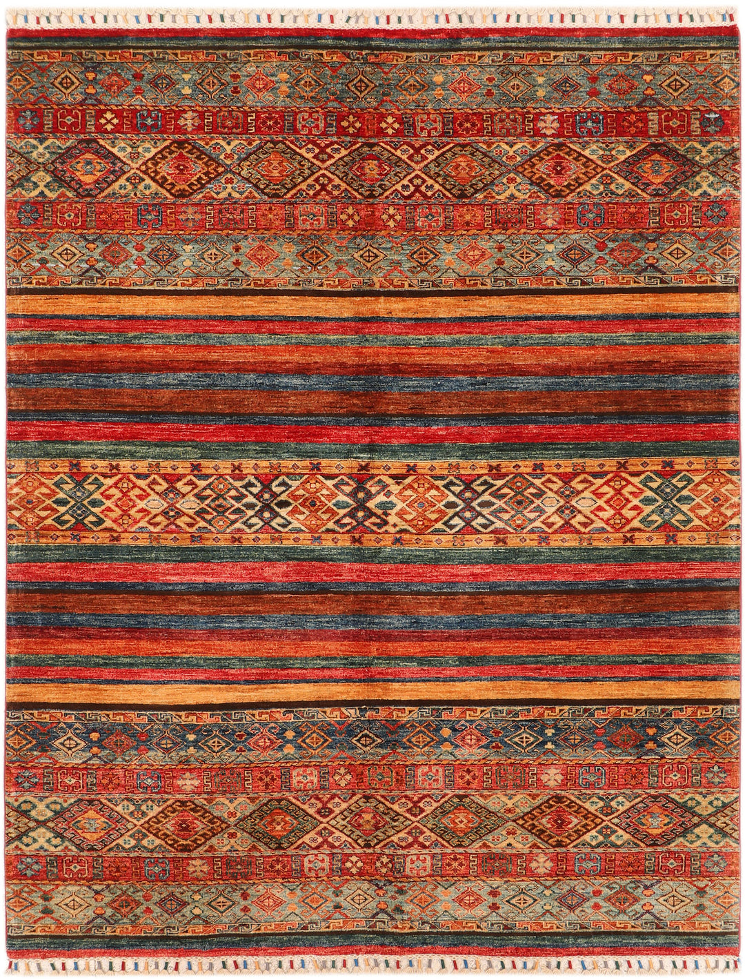 Afghan Kazak Rug 5' 6 x 7' 1 Hand-Knotted