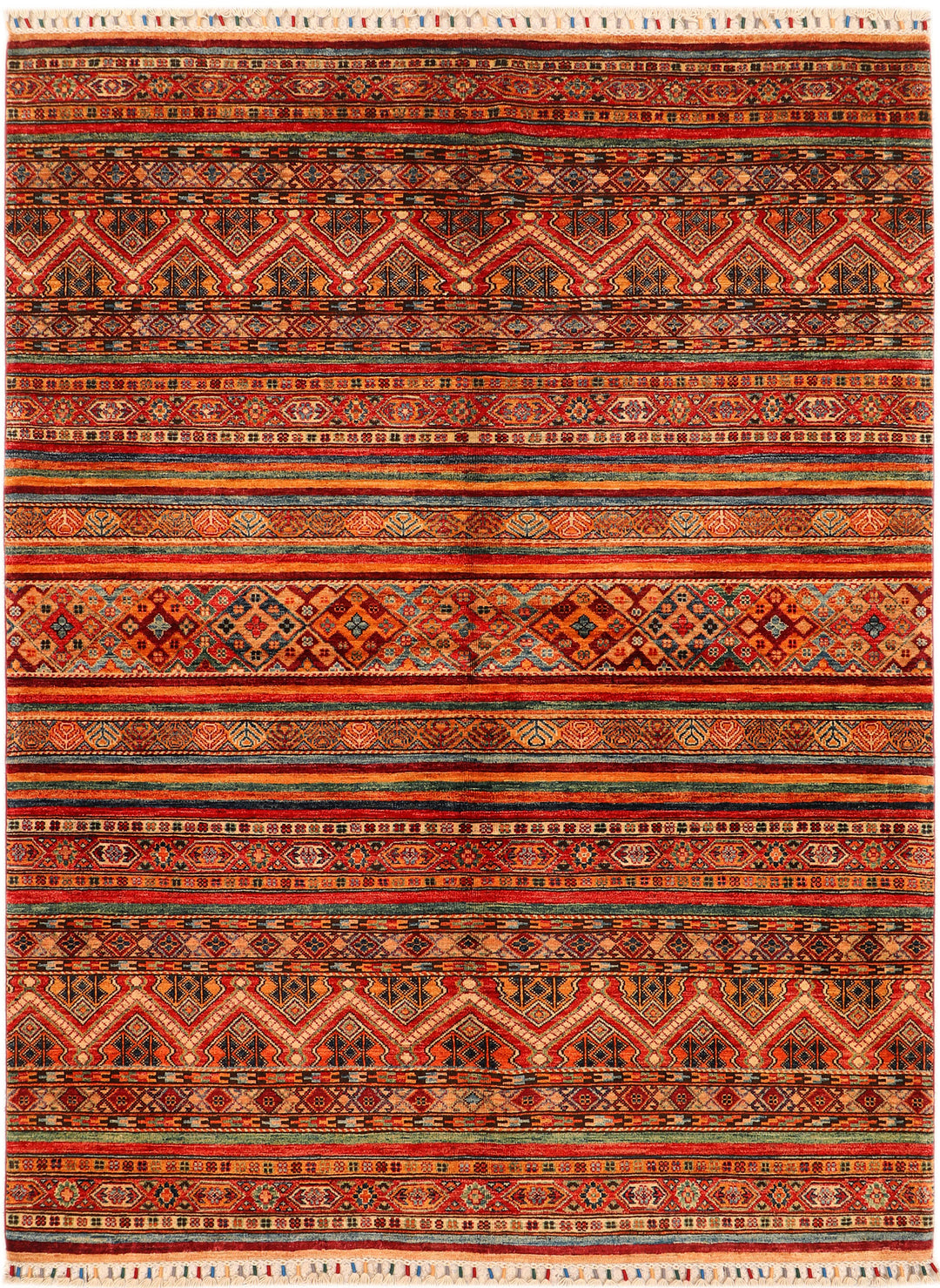Afghan Kazak Rug 5' 9 x 7' 9 Hand-Knotted
