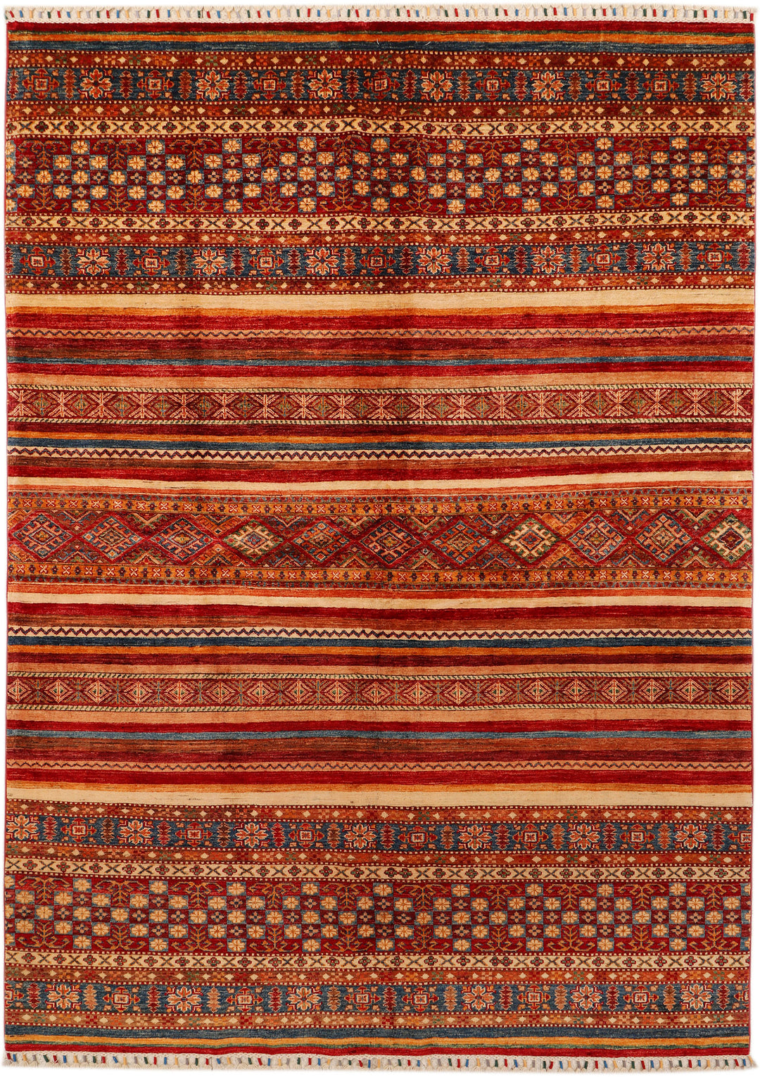 Afghan Kazak Rug 6' 8" x 9' 4" Hand-Knotted