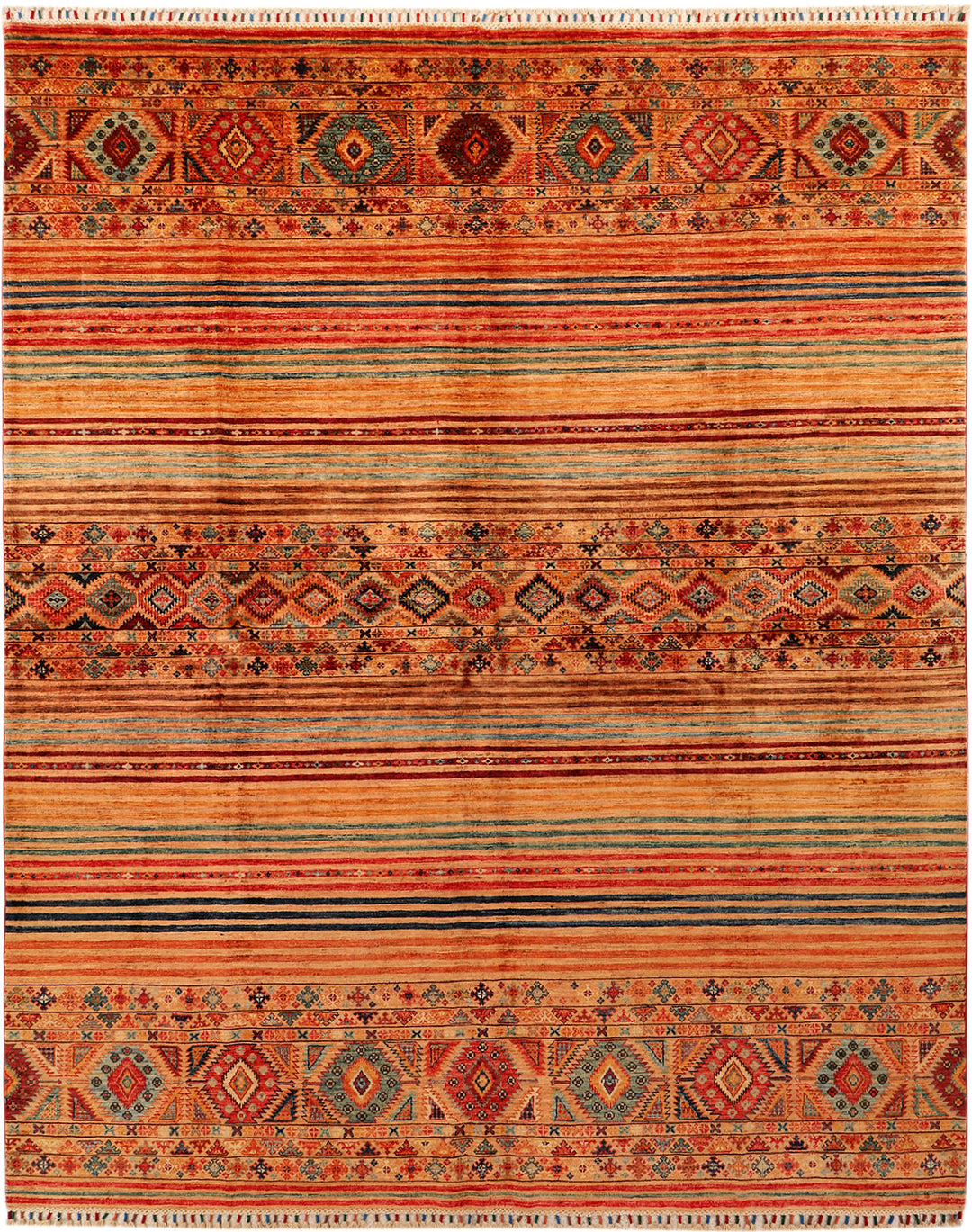 Afghan Kazak Rug 8'1" x 10'1" Hand-Knotted
