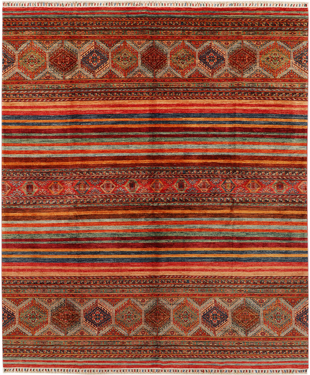 Afghan Kazak Rug 8' 3 x 9' 11 Hand-Knotted