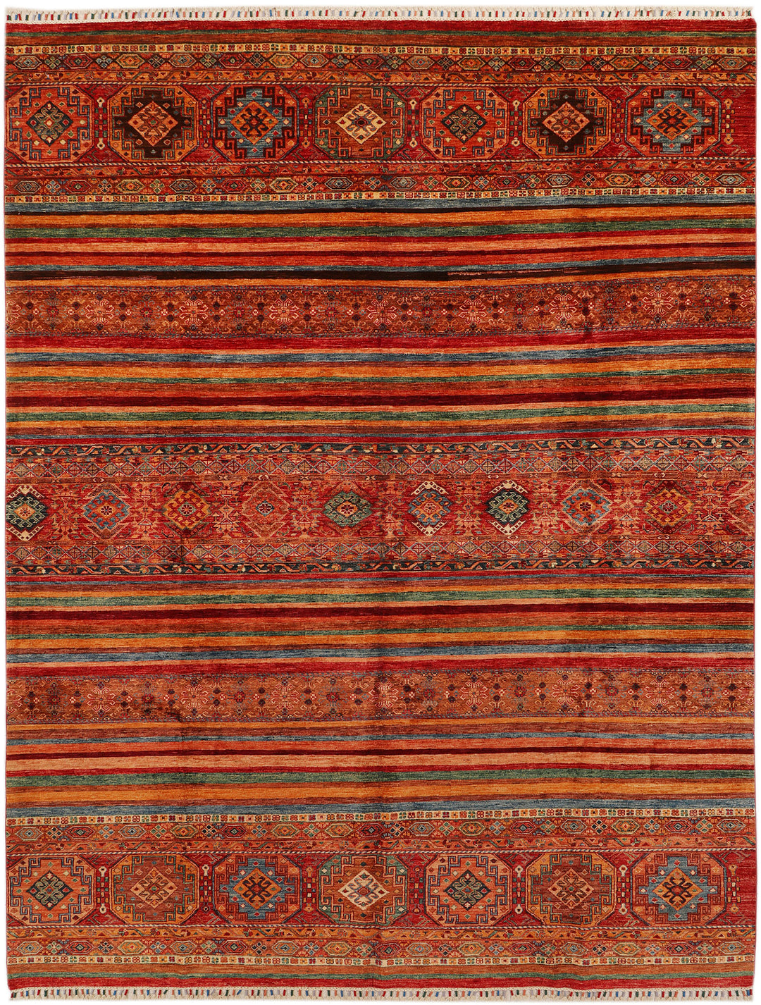 Afghan Kazak Rug 9'1" x 11'11" Hand-Knotted