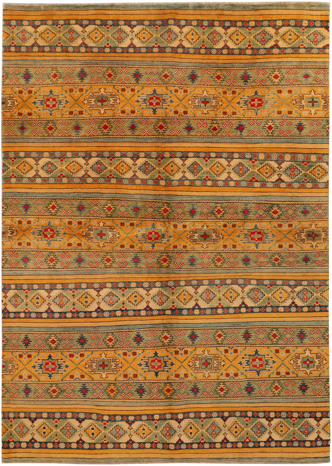 Afghan Kazak Rug 6' 7" x 9' 3" Hand-Knotted