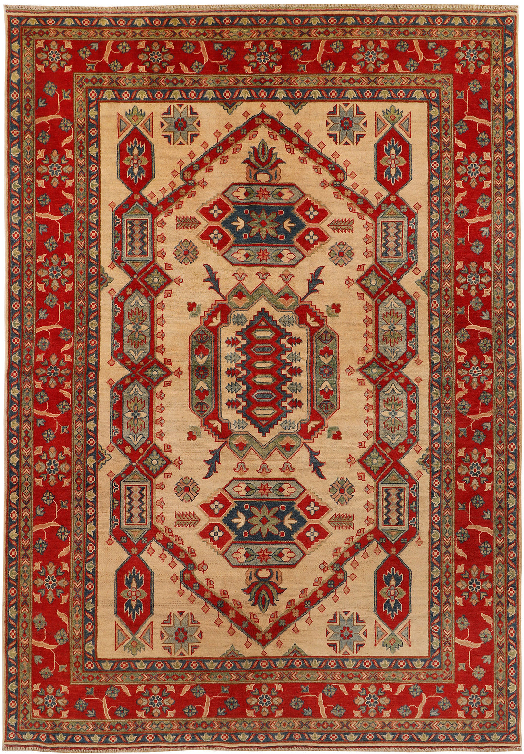 Brown Afghan Kazak Rug 6' 9 x 9' 7 Hand-Knotted
