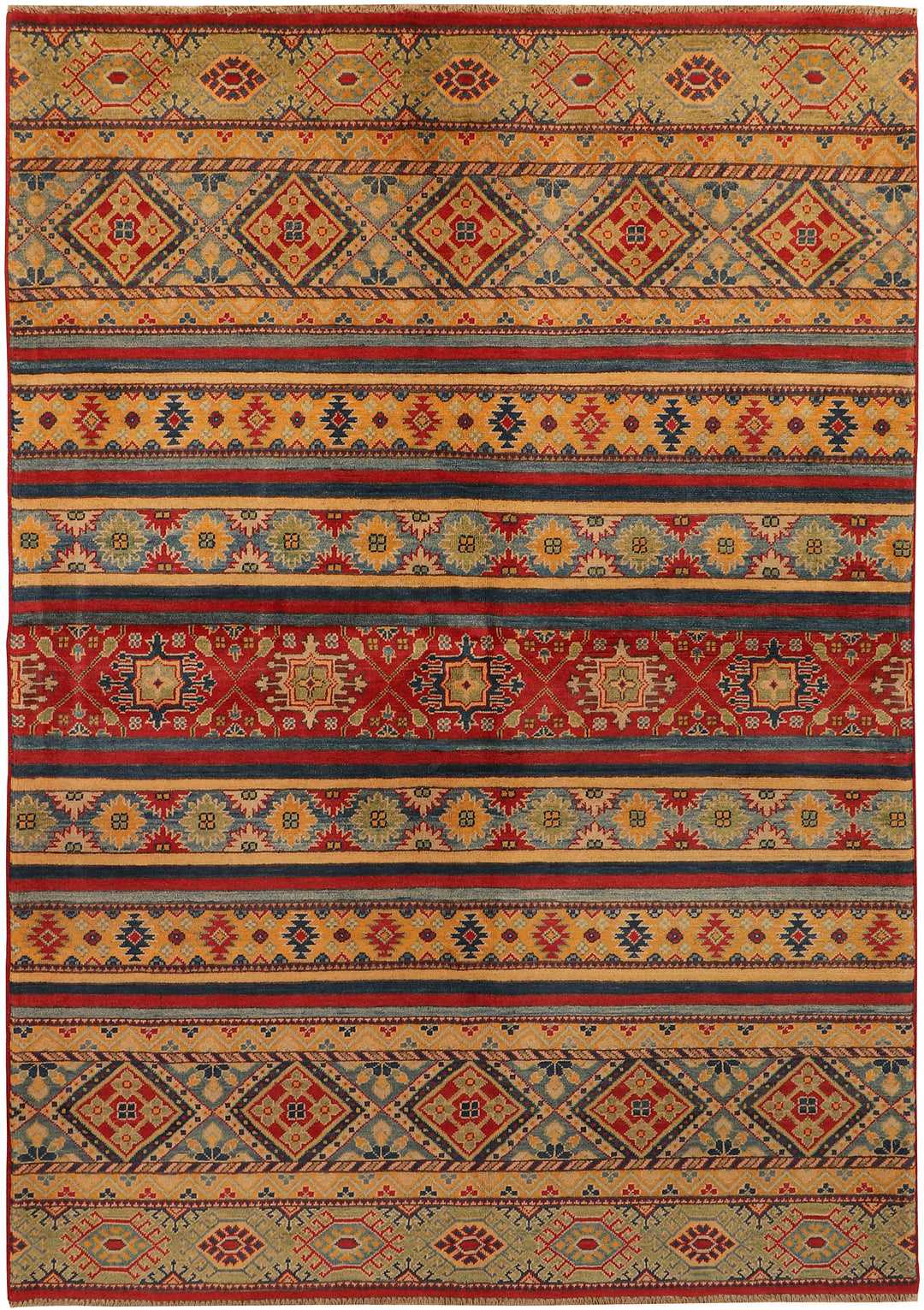 Afghan Kazak Rug 5' 9 x 8' 1 Hand-Knotted