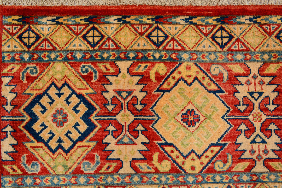 Afghan Kazak Rug 5' x 6' 8" Hand-Knotted detail