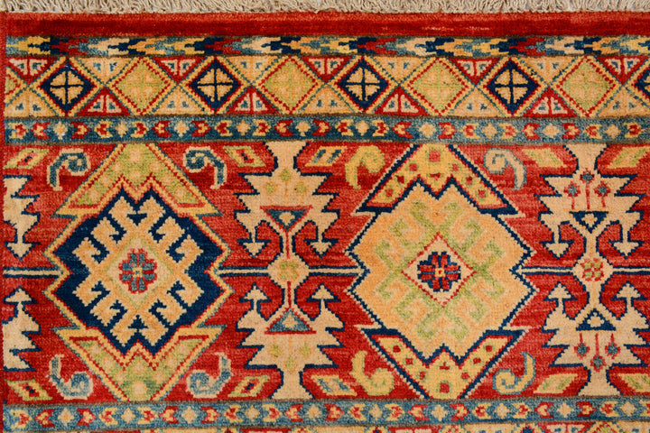 Afghan Kazak Rug 5' x 6' 8" Hand-Knotted detail