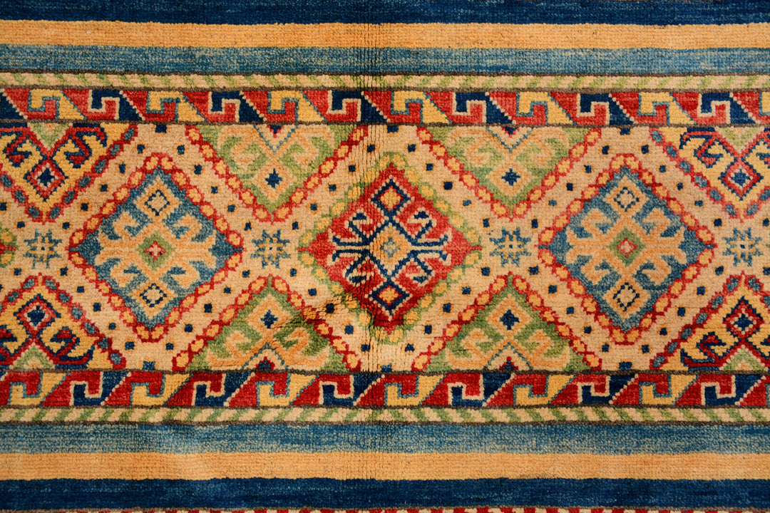 Afghan Kazak Rug 5' x 6' 8" Hand-Knotted close-up