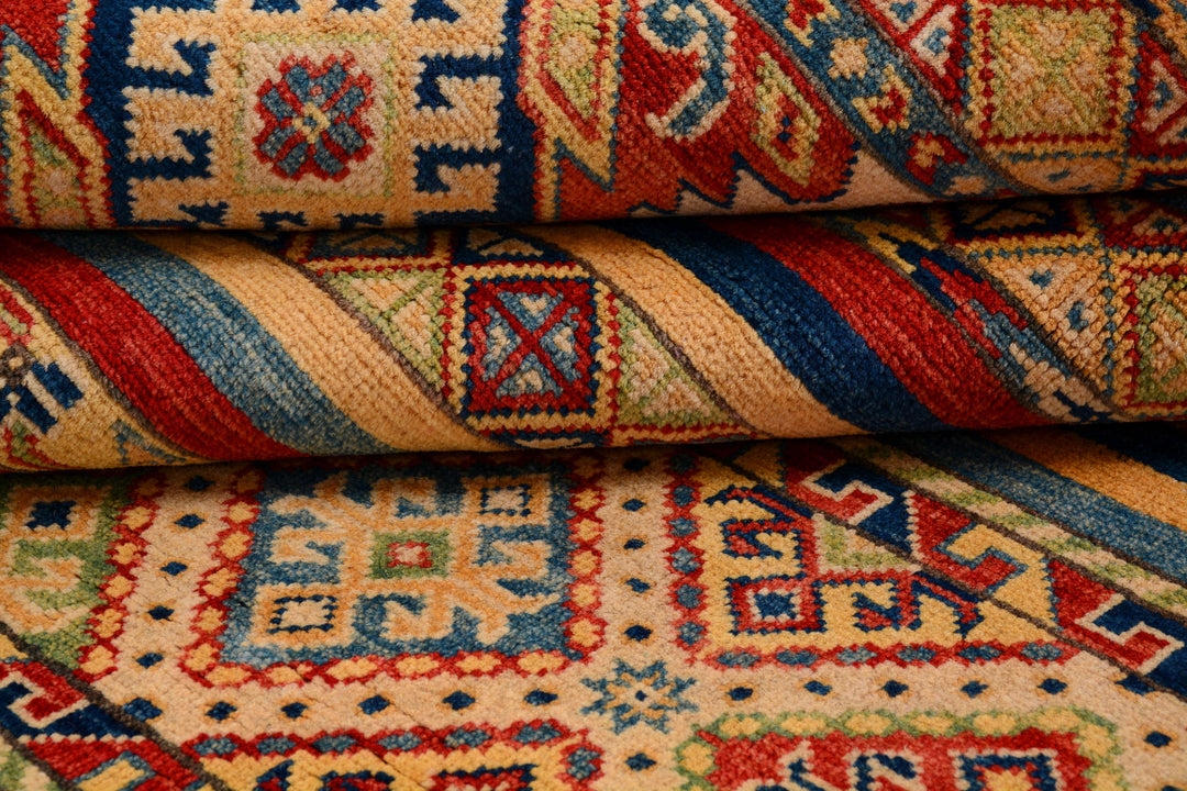 Afghan Kazak Rug 5' x 6' 8" Hand-Knotted pattern
