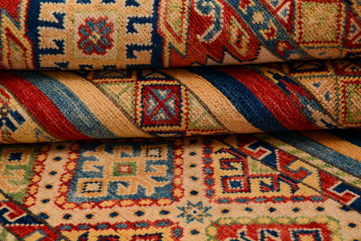 Afghan Kazak Rug 5' x 6' 8" Hand-Knotted pattern