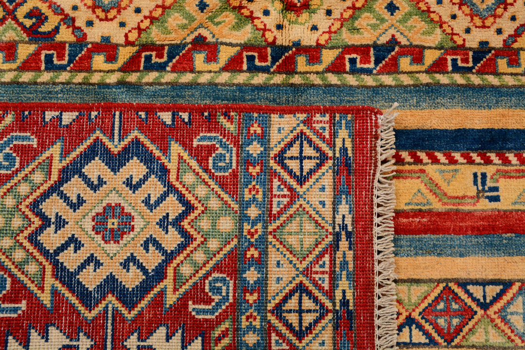 Afghan Kazak Rug 5' x 6' 8" Hand-Knotted border