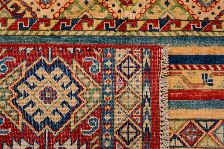 Afghan Kazak Rug 5' x 6' 8" Hand-Knotted border
