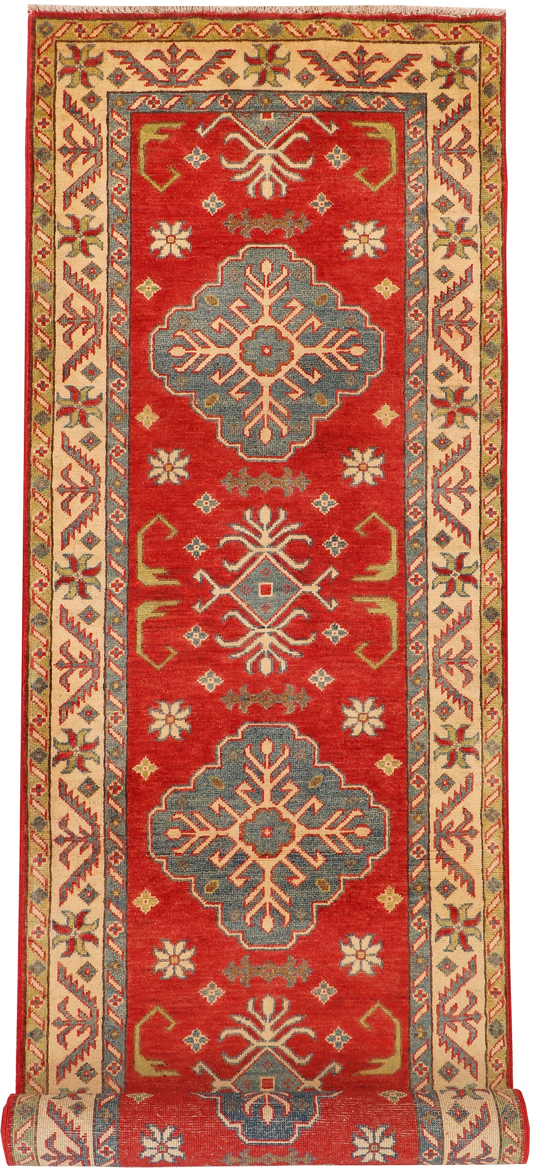 Red Afghan Kazak Rug 2' 9 x 9' 2 Hand-Knotted