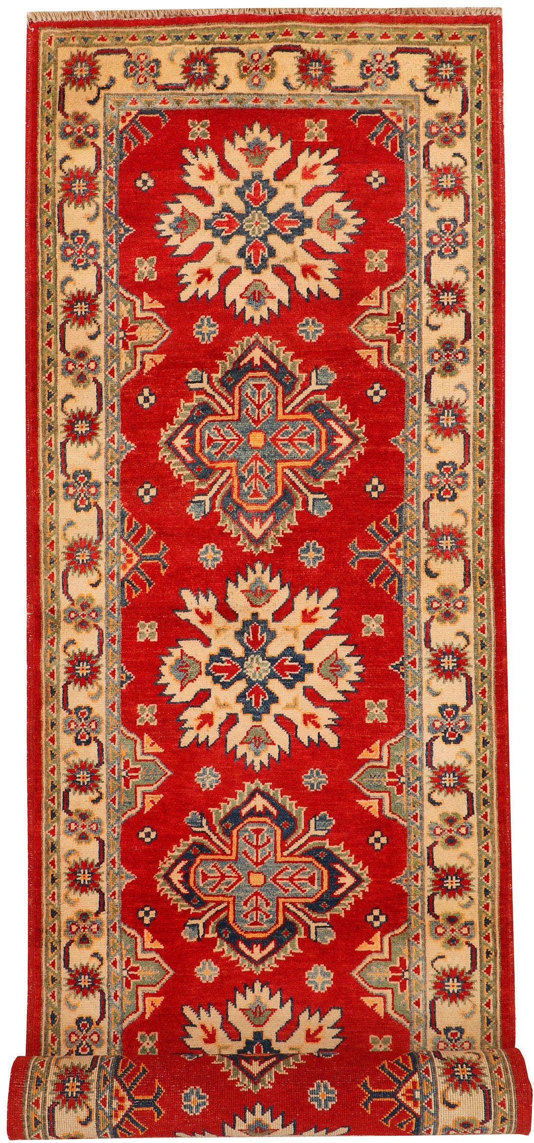 Red Afghan Kazak Rug 2' 9" x 9' 9" Hand-Knotted