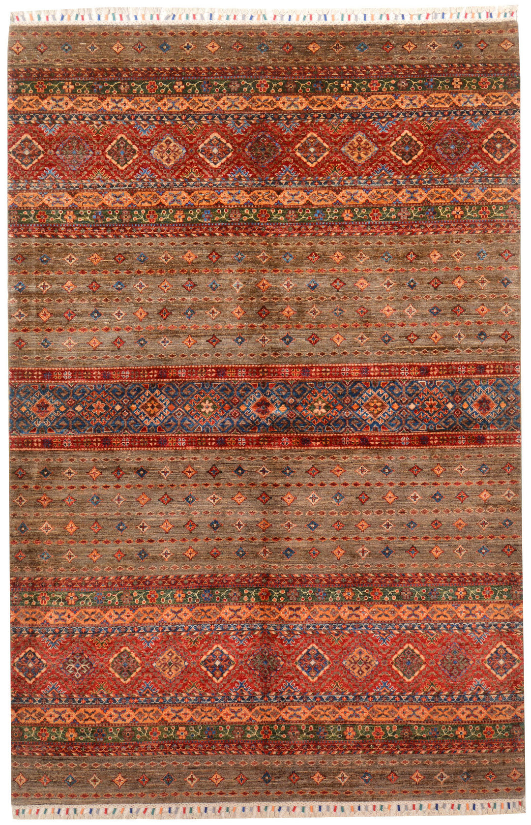 Afghan Kazak Rug 6' x 9' 1 Hand-Knotted