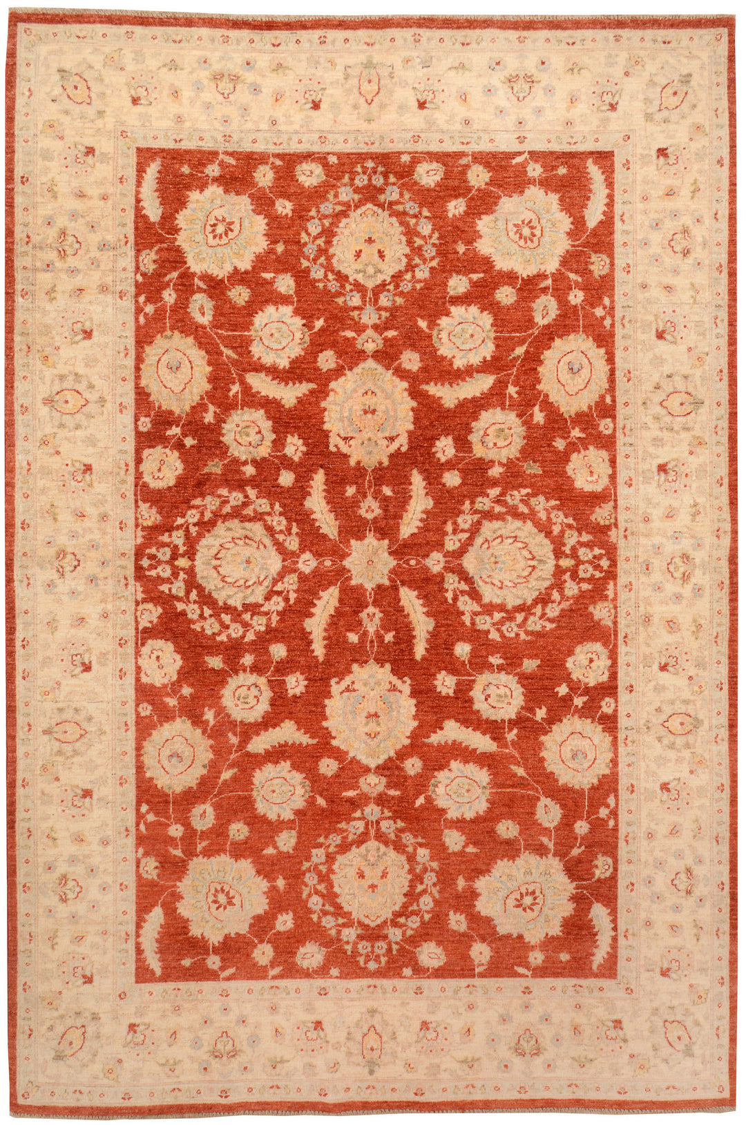 Orange Red Afghan Oushak Rug 6' 6" x 9' 7" Hand-Knotted