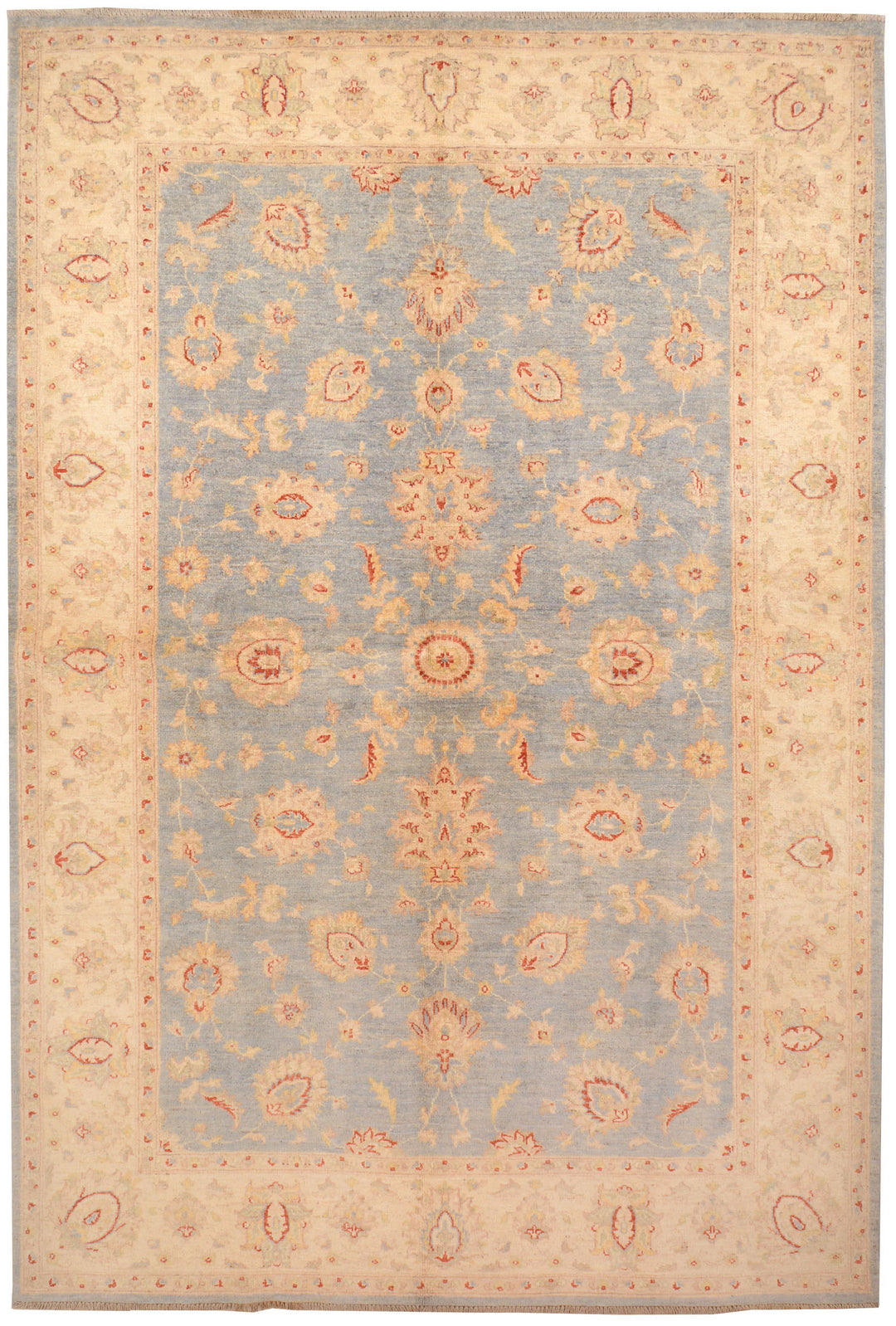 Steel Blue Afghan Ziegler Rug 6'9" x 9'10" Hand-Knotted