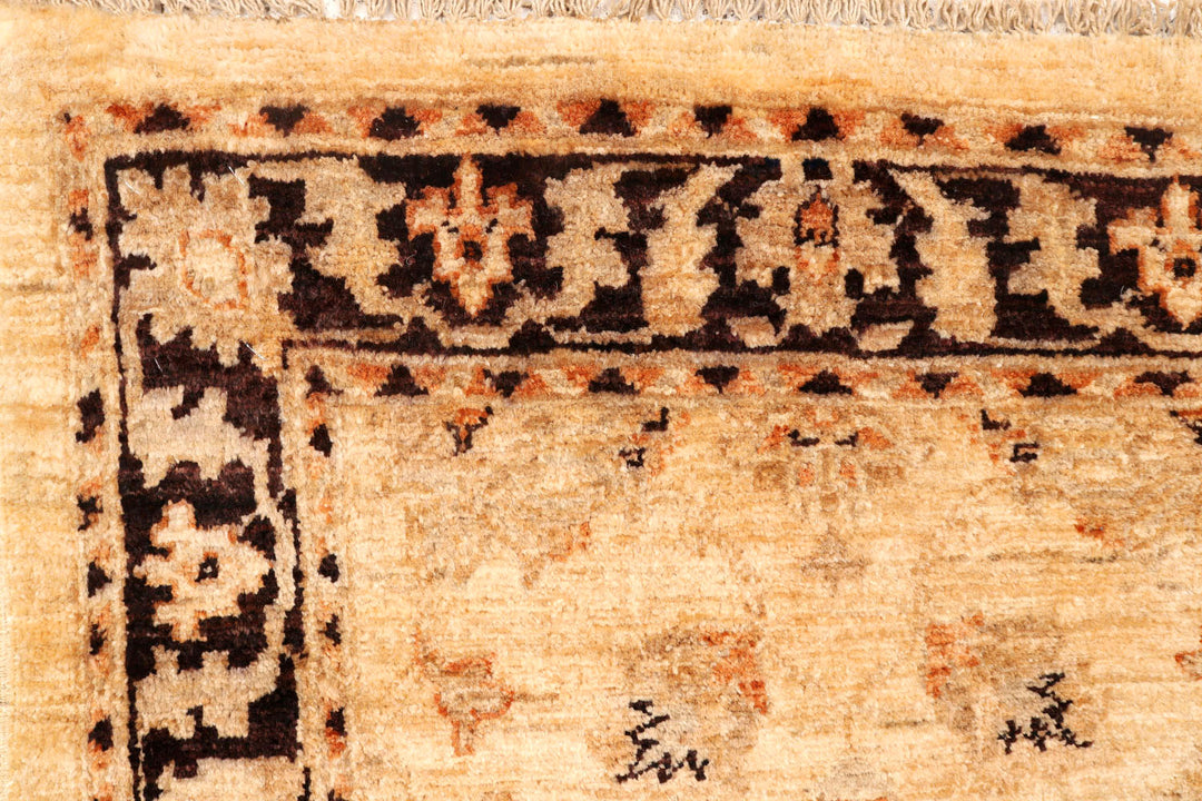 White Afghan Ziegler Rug 2'5" x 9'7" Hand-Knotted detail